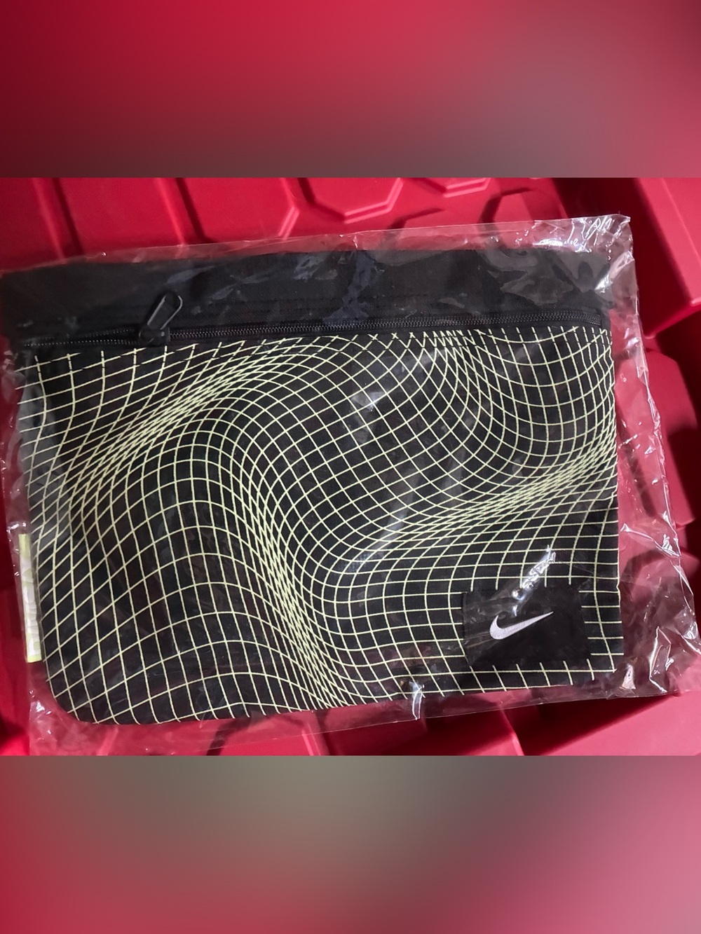 Nike Black Crossbody Pouch with Neon Green Optical Grid